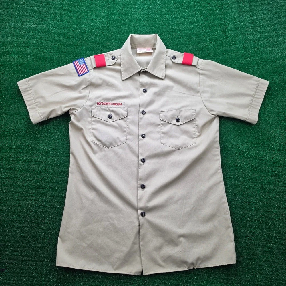 Boy Scouts of America Shirt Boys Youth XL Beige Button Up Short Sleeve Outdoors